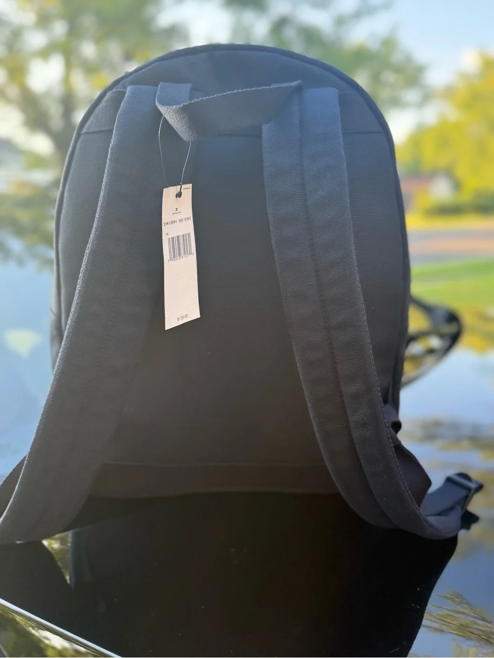 Tommy Hilfiger Black Backpack with Maroon Script Patch
